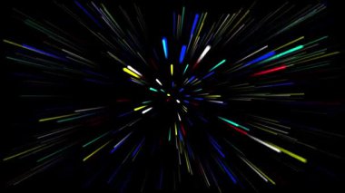 Dinamik soyut renkli ışık çizgileri karanlık bir merkezden dışarıya doğru patlıyor.