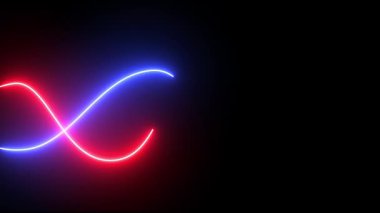 Büyüleyici soyut neon ışık yolları Karanlıkta kırmızı ve mavi kıvrımlarla dans ediyor