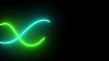 Büyüleyici neon ışıkları karanlıkta dans eder yeşil ve cyan parıltısıyla