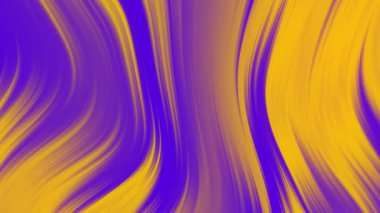 Soyut akışkan mor ve sarı renkli dalgalar dinamik bir görsel deneyim yaratıyor.