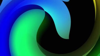 Mavi yeşil ve sarı kıvrımlı, koyu gölgeli ve düz kıvrımlı soyut girdap