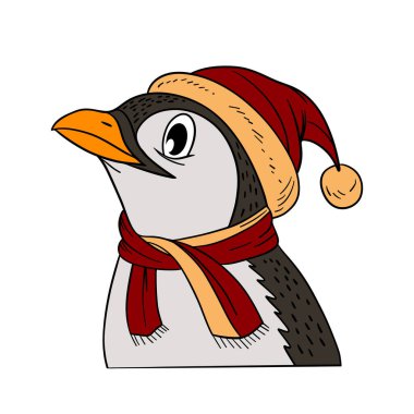 Christmas penguin in Santas hat Winter festive snow decoration