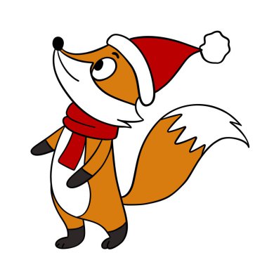 Cute Christmas fox in festive style with holiday decorations. Cheerful and cozy New Year character
