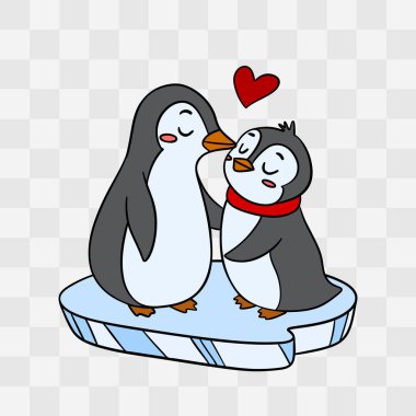 Birbirine aşık iki sevimli penguenin el çizimi, Sevgililer Günü projeleri için mükemmel. Kalpleri olan sevimli romantik kuşlar, sıcak kucaklaşmalar ve şeffaf bir geçmişi olan tatlı duygular. 