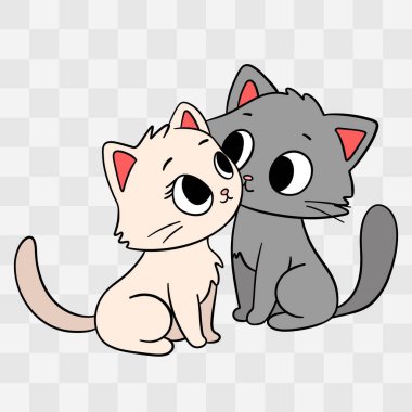 Birbirine aşık iki sevimli kedinin el çizimi, Sevgililer Günü için mükemmel. Sevimli kedi çiftler kucaklaşıyorlar ve tatlı ifadeler takınıyorlar. 