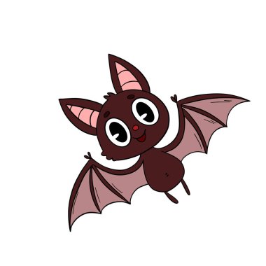 Büyülü bir Cadılar Bayramı. Gülen sevimli yarasa çizgi filmi. Satır sanatı ögesi koleksiyonu