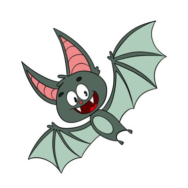 Büyülü bir Cadılar Bayramı. Gülen sevimli yarasa çizgi filmi. Satır sanatı ögesi koleksiyonu