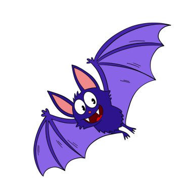 Büyülü bir Cadılar Bayramı. Gülen sevimli yarasa çizgi filmi. Satır sanatı ögesi koleksiyonu