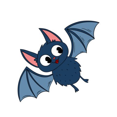 Büyülü bir Cadılar Bayramı. Gülen sevimli yarasa çizgi filmi. Satır sanatı ögesi koleksiyonu