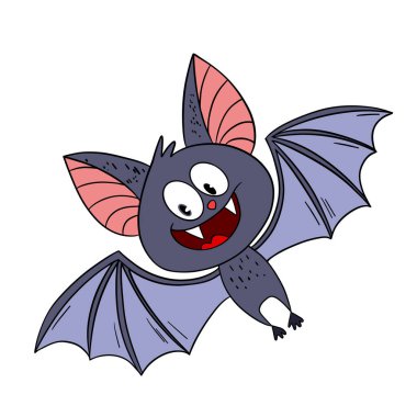 Büyülü bir Cadılar Bayramı. Gülen sevimli yarasa çizgi filmi. Satır sanatı ögesi koleksiyonu