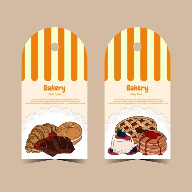 Fiyat etiketleri pastane markası için ayarlandı. Tatlı, işin için hamur işi etiketi. Ön ve arka fırın kartı