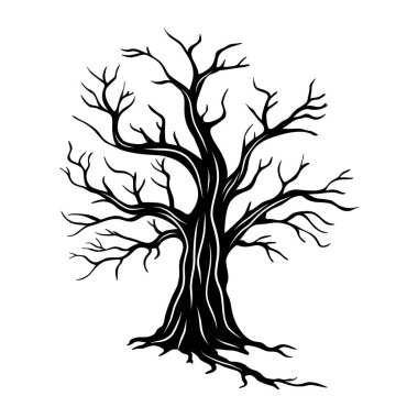 Çıplak ürkünç ağaç silueti. Cadılar Bayramı dekorasyonu ürkünç ağaç. Satır sanat koleksiyonu