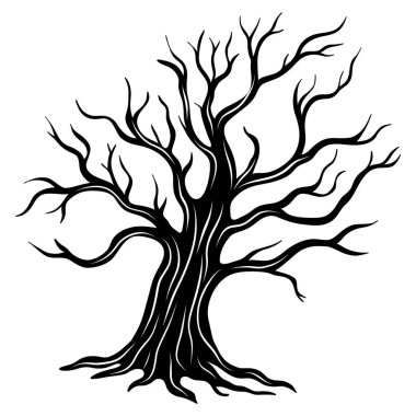 Çıplak ürkünç ağaç silueti. Cadılar Bayramı dekorasyonu ürkünç ağaç. Satır sanat koleksiyonu