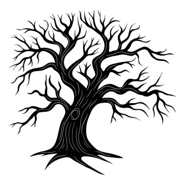 Çıplak ürkünç ağaç silueti. Cadılar Bayramı dekorasyonu ürkünç ağaç. Satır sanat koleksiyonu