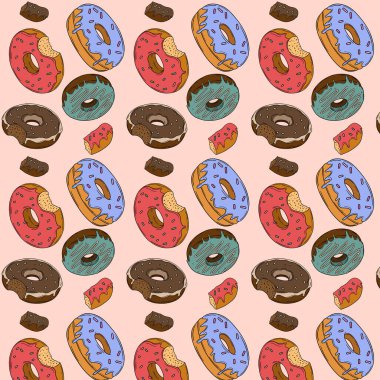 Tatlı fırının arka planında farklı türde fırın ürünleri olan dikişsiz duvar kâğıdı. Fırın ve kafeterya restoran dekorasyonu