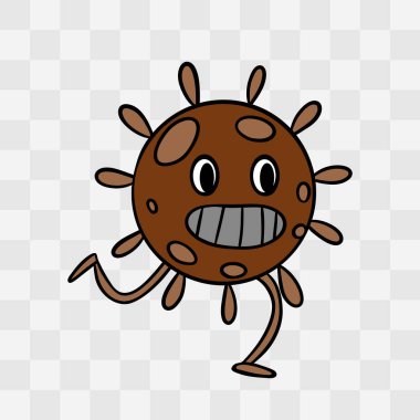 Eğlenceli ve arkadaşça bir çizgi film tarzında dizayn edilmiş şirin bir bakterinin el çizimi. Eğitim materyalleri, çocuklar biyoloji kitapları, mikrobiyoloji bilgileri