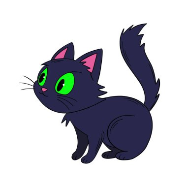 El çizimi cadılar bayramı şirin yeşil gözlü kedicik. Fantezi ve mistik peri masalı. İkram ya da hile