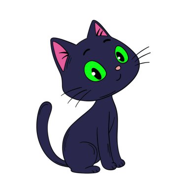 El çizimi cadılar bayramı şirin yeşil gözlü kedicik. Fantezi ve mistik peri masalı. İkram ya da hile