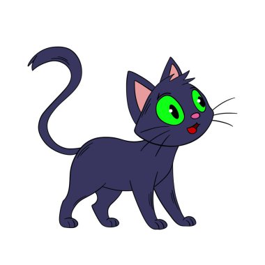 El çizimi cadılar bayramı şirin yeşil gözlü kedicik. Fantezi ve mistik peri masalı. İkram ya da hile