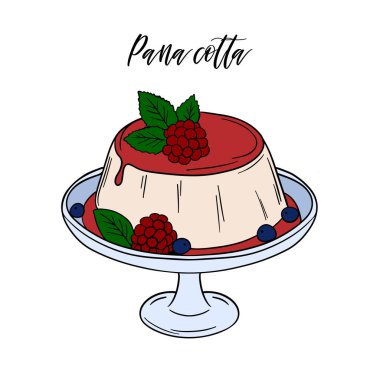 Delicious panna cotta dessert with berries and fruit sauce sweet baked dessert confectionery. Baked sweet treats dessert. Outline food art pastry