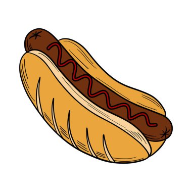 Klasik sosisli Amerikan mutfağı sokak yemekleri. Lezzetli sosisli, hardallı ya da ketçaplı lezzetli çörek. İştah açıcı barbekü taslak sanatı