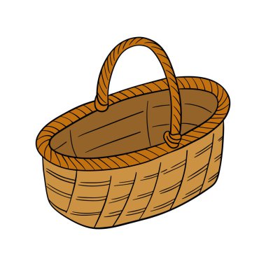 Boş saman ahşap sepet. Meyve, sebze, çiftlik, fırın, piknik, doğu için el yapımı ev dekorasyonu konteynırı