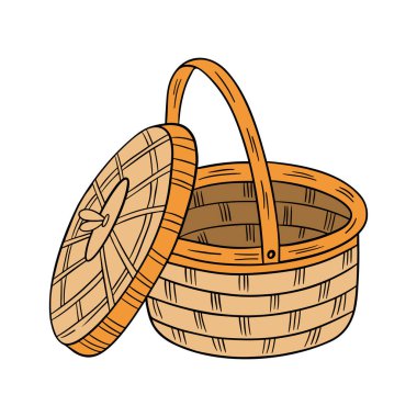 Boş saman ahşap sepet. Meyve, sebze, çiftlik, fırın, piknik, doğu için el yapımı ev dekorasyonu konteynırı