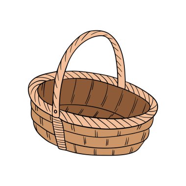 Boş saman ahşap sepet. Meyve, sebze, çiftlik, fırın, piknik, doğu için el yapımı ev dekorasyonu konteynırı