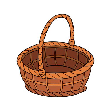 Boş saman ahşap sepet. Meyve, sebze, çiftlik, fırın, piknik, doğu için el yapımı ev dekorasyonu konteynırı