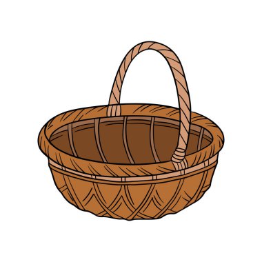 Boş saman ahşap sepet. Meyve, sebze, çiftlik, fırın, piknik, doğu için el yapımı ev dekorasyonu konteynırı