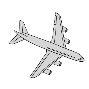 Uçak. Uçak tipi hava taşımacılığı. Seyahat ikonu çizgi film oyuncağı el çizimi