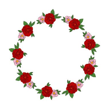 El çizimi yaz mevsimi çiçekleri buket çiçekleri ve gül unsurları tasarım dekorasyonu için çerçeve çelengi