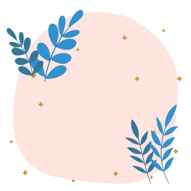 Minimalist estetik tasarım sınır kartı. Yıldızlı yapraklı dallar