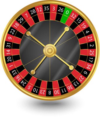 Kumarhane elemanlarıyla çevrili merkezi bir rulet çarkının olduğu gerçekçi kumarhane posteri veya afiş illüstrasyonu: 777 büyük ikramiye, iskambil kartları, poker fişleri ve madeni paralar. Yüksek kalite detaylı tasarım. Kumarhane oyunlarının heyecanı, heyecanı ve lüksü..