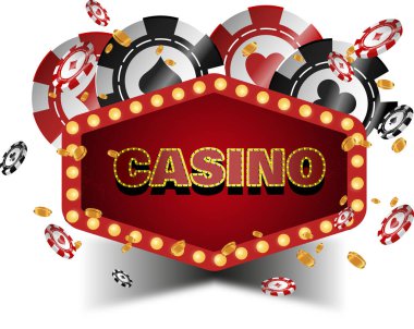 Tüm önemli kumarhane unsurlarının olduğu gerçekçi bir poster 777 büyük ikramiye, poker fişleri, bozuk paralar ve rulet çarkı. Yüksek kalite, reklam, online kumar siteleri, promosyon materyalleri, sosyal medya, posterler ve markalaşma