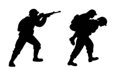 Güç, disiplin ve askerlik hizmetini temsil eden farklı pozlarda iki asker silüetinin yer aldığı minimalist bir tasvir. Basit gölge figürlü kompozisyon