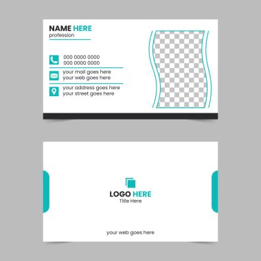 İki taraflı beyaz kartvizit ve deniz mavisi aksanı. Ön tarafta mesleki e-posta adresi ve bir fotoğraf tutucu var. Logo ve web sitesinin arkası.