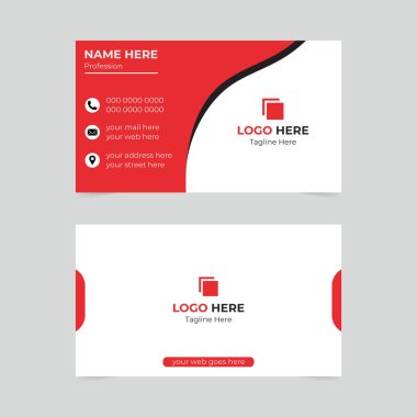 İletişim bilgileri için yer tutucu metin ve simgeleri içeren kırmızı ve beyaz kartvizit.