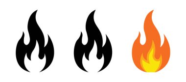 Beyaz arka planda üç stilize alev ikonu sergilenir. İkisi koyu siyah siluetler, biri turuncu ve sarı renkli..