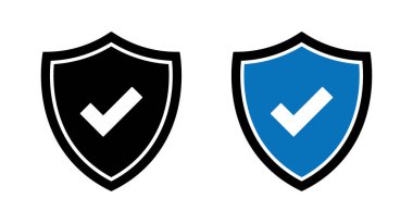 İki kalkan simgesi yan yana. Biri siyah, biri mavi. İkisi de beyaz arkaplanda beyaz işaretli.