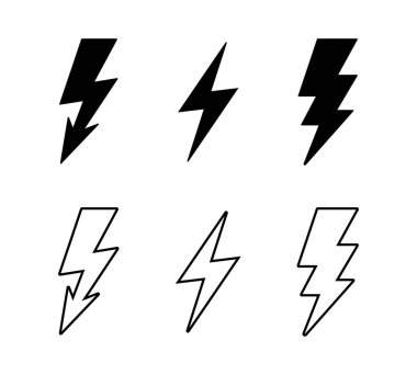 Altı yıldırım simgesinden oluşan bir ızgara, üç tane koyu siyah ve üç tane de sade beyaz arka planda özetlenmiş..