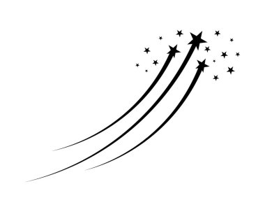 Beyaz arkaplan boyunca yıldızların takip ettiği üç kıvrımlı çizginin siyah grafik çizimi.