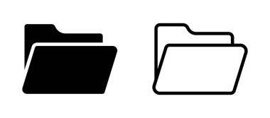 İki klasör simgesi, biri koyu siyah ve biri beyaz iç döşemeli siyah, düz beyaz arka planda yan yana yerleştirilir..