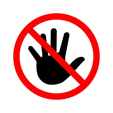 Açık elin siyah bir silueti, merkezde beyaz bir dairenin içine yerleştirilir. Kalın bir kırmızı bant elin etrafında bir çember oluşturur ve diğer kırmızı bant çapraz olarak sol üstten sağ alta geçer. Bu da yasağı gösterir..