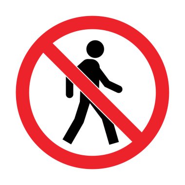 Üzerinde çapraz kırmızı bir çizgi olan kırmızı bir daire beyaz arka planda yürüyen bir insanın siyah siluetini kaplar..