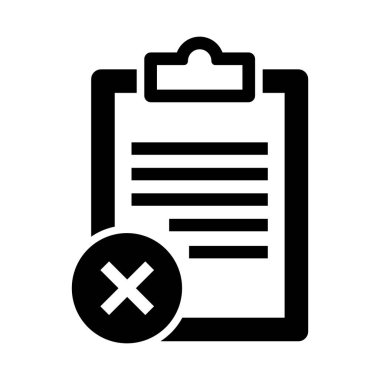 Metni temsil eden yatay çizgileri olan bir pano ve sol alttaki bir daire içinde kırmızı haç işareti gösteren siyah ve beyaz bir grafik simgesi.