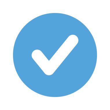 A white check mark is centered within a solid light blue circle. The graphic is clean and simple with smooth edges.