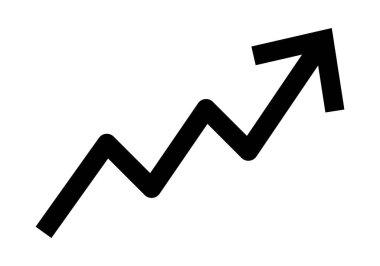 Kalın siyah sivri uçlu bir ok, düz beyaz bir arkaplana karşı çapraz yukarı doğru işaret eder..