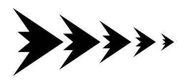 Beyaz arka planda en büyükten en küçüğe sıralanmış beş tane soyut yıldırım şekli..