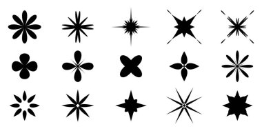 Yıldızlara benzeyen 15 siyah şekil ve çiçekler beyaz arkaplanda üç sıra halinde dizilir..